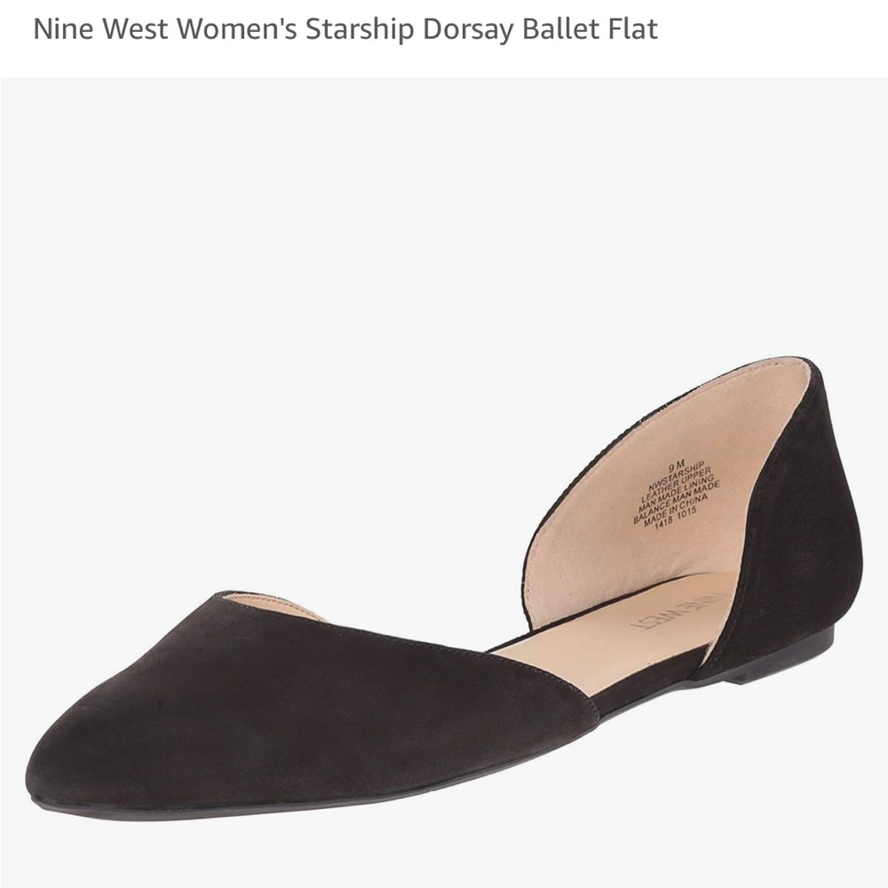 Nine West Women's Starship Dorsay Ballet Flat, Black Nubuck Suede, Size 9 NWT